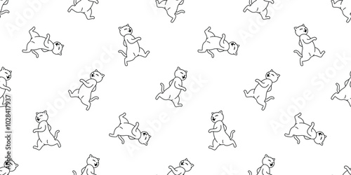 cat seamless pattern kitten walking running calico neko vector cartoon pet doodle tile background gift wrapping paper scarf isolated repeat wallpaper illustration design