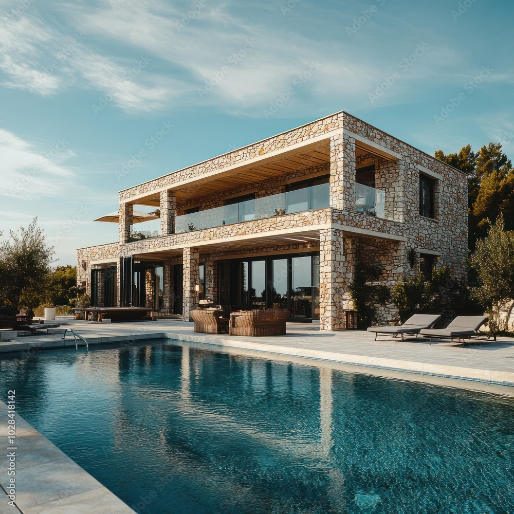 Fototapeta premium luxury modern stone villa with a swimming pool. vacation Mediterranean