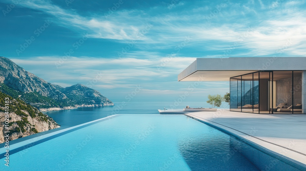 Fototapeta premium Luxury modern villa with infinity pool and amazing sea view.