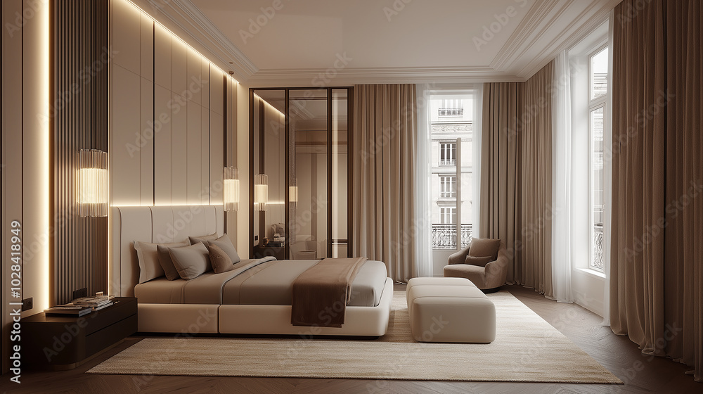 Fototapeta premium Glamorous Grey Bedroom with Elegant Accents