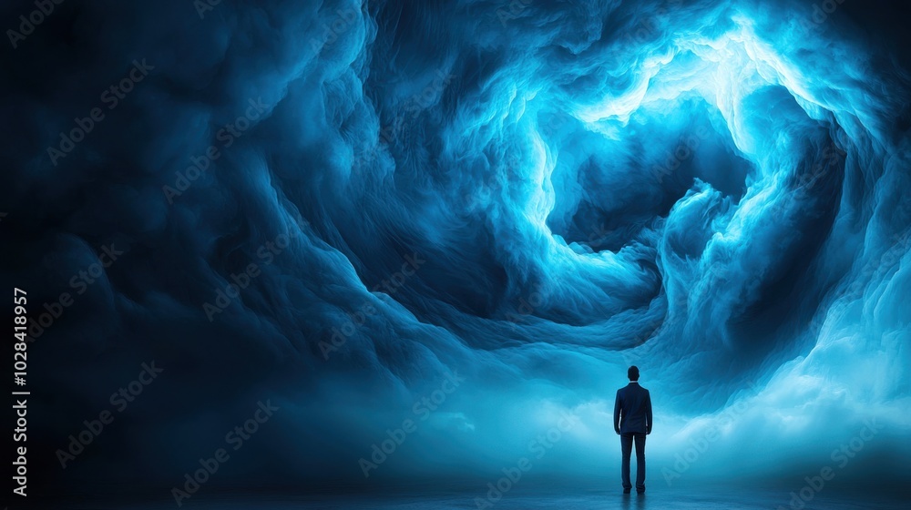 Clouds of Doubt: A person standing under a dark, swirling cloud, unable ...