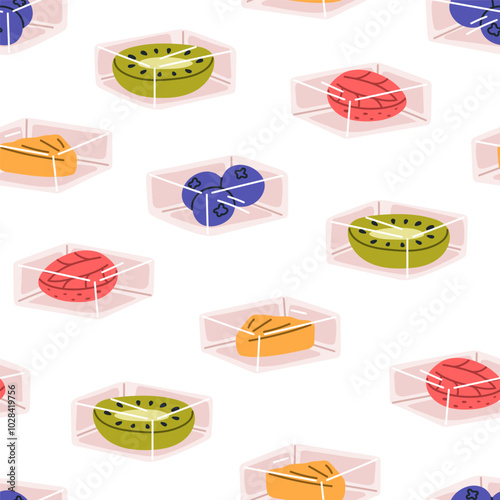 Jelly desserts, fruit gelatin sweets, seamless pattern. Endless repeating bac...