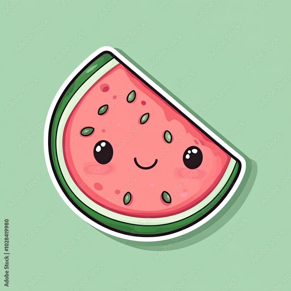 Cartoon Watermelon Slice with Smiling Face and Seeds