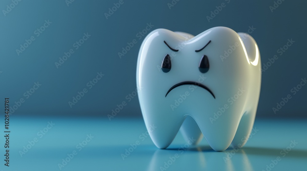 3D cartoon model of a sad tooth character on a blue background 3D cartoon model of a sad tooth character on a blue background