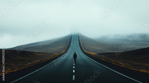Fading Potential Road: A long road that fades as it progresses, with only faint outlines toward the end