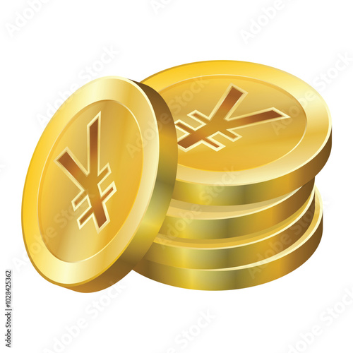 Stack of Yen gold coins. Isometric stack of gold coins with the yen symbol. Business concept template