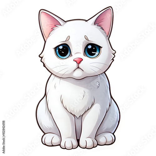 Sad expression cat sticker for clipart,  icon