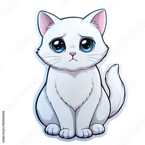 sad cat sticker, cartoon, clipart, icon