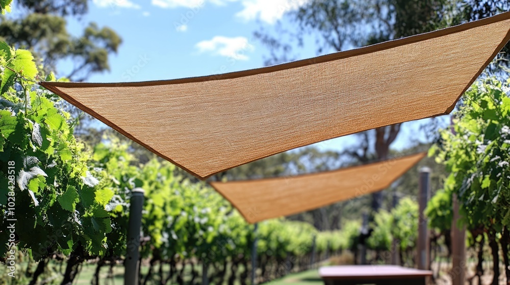 Sun Shade Above Vineyard Rows in Rural Setting Sun Shade Above Vineyard Rows in Rural Setting