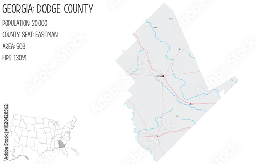 Large and detailed map of Dodge County in Georgia, USA.