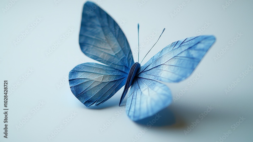 Obraz premium a blue origami paper butterfly on white background