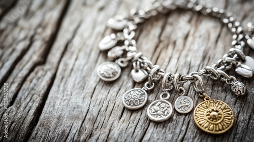 Elegant Charm Bracelet on Rustic Wood Surface