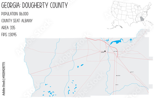 Large and detailed map of Dougherty County in Georgia, USA.