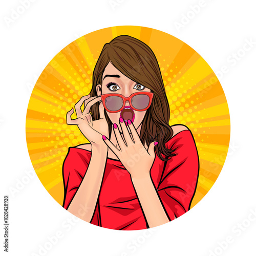 Avatar of woman or business person in various poses, circle background, pop art comics style