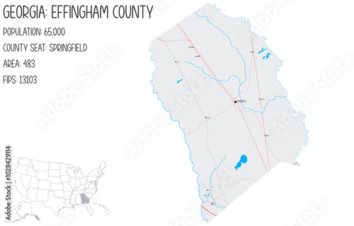 Large and detailed map of Effingham County in Georgia, USA.