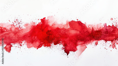 Abstract red watercolor line with drops and splashes on a white background, hand-drawn. Expressive streaks of bloody paint. A texture spot. An element for the design