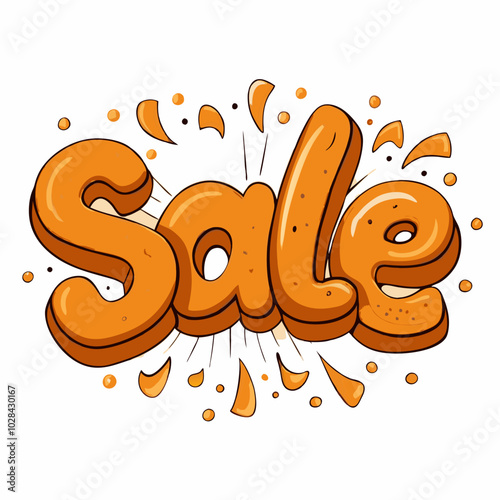 Vibrant "Sale" graphic in playful orange design with burst effects
