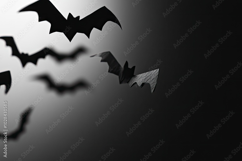 Fototapeta premium halloween and decoration concept - paper bats flying with generative ai