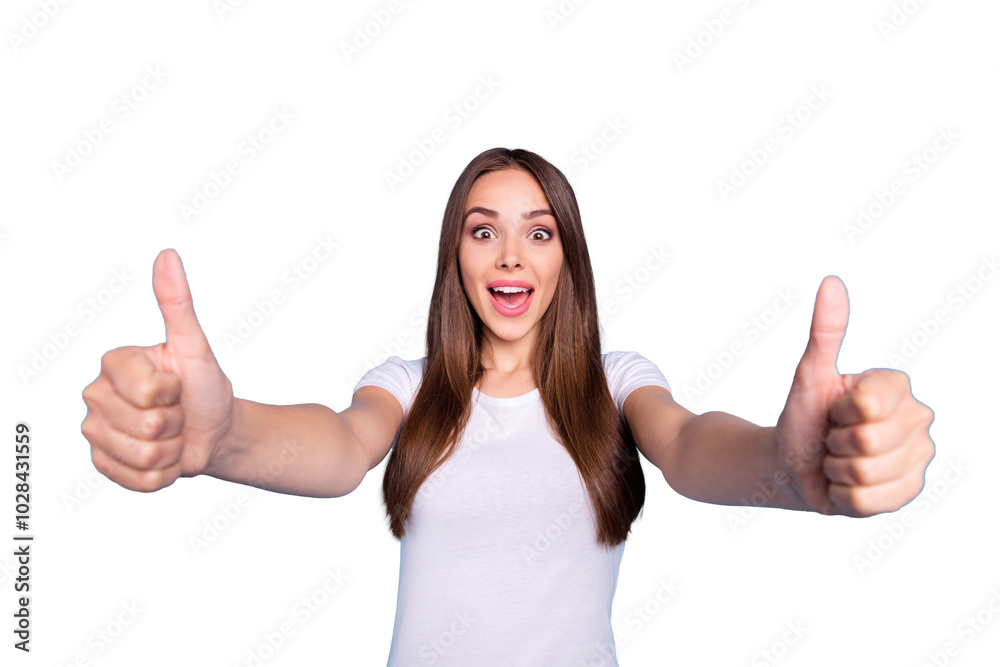 Portrait of nice-looking attractive optimistic cheerful cheery confident content straight-haired lady giving thumbs up trust isolated over bright vivid shine blue green teal turquoise background Portrait of nice-looking attractive optimistic cheerful cheery confident content straight-haired lady giving thumbs up trust isolated over bright vivid shine blue green teal turquoise background