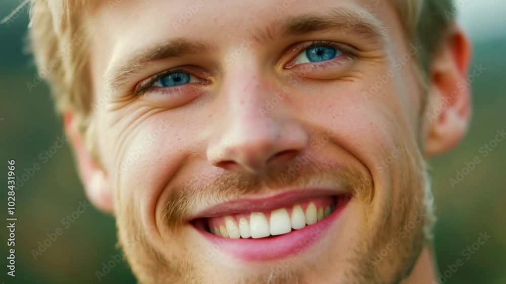 A man face smiling with blue eyes and blonde hair. Generative AI A man face smiling with blue eyes and blonde hair. Generative AI