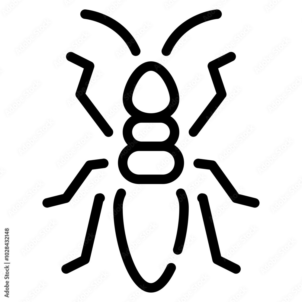Simplistic Illustration of an Ant in Black Outline Simplistic Illustration of an Ant in Black Outline