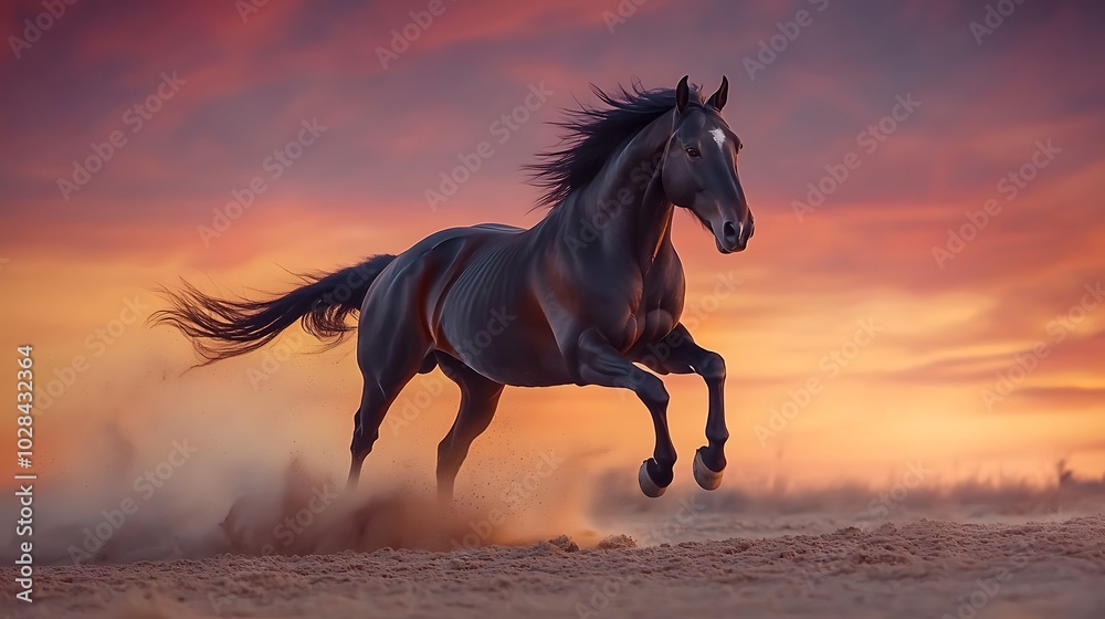 Majestic Horse Galloping at Sunset: Power and Grace Majestic Horse Galloping at Sunset: Power and Grace