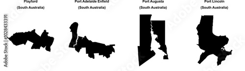 Playford, Port Adelaide Enfield, Port Augusta, Port Lincoln outline maps