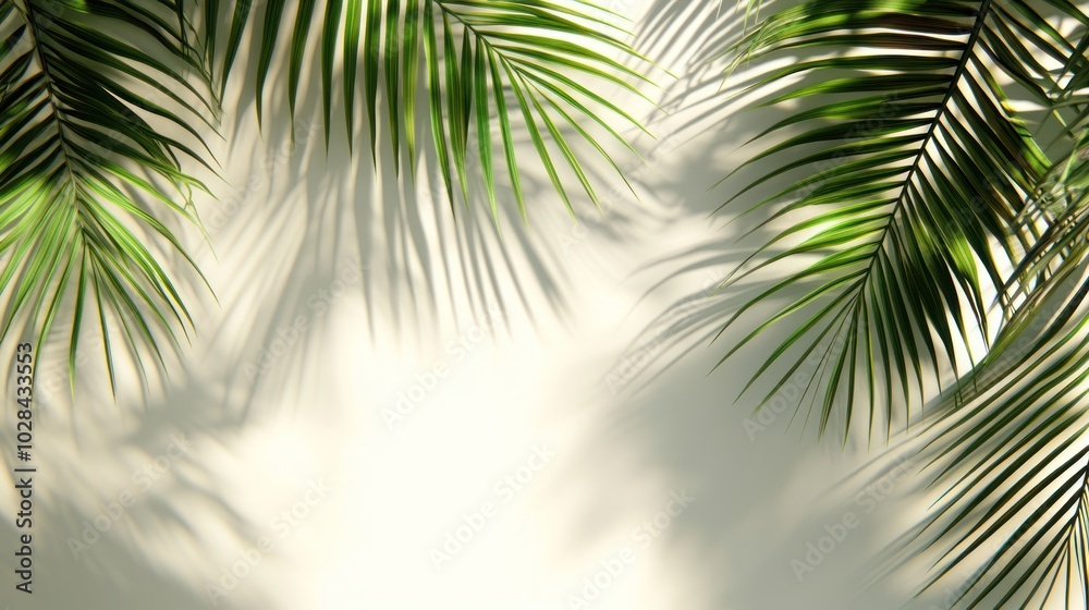 Fototapeta premium Palm Leaf Shadows Cast on a Light Beige Wall