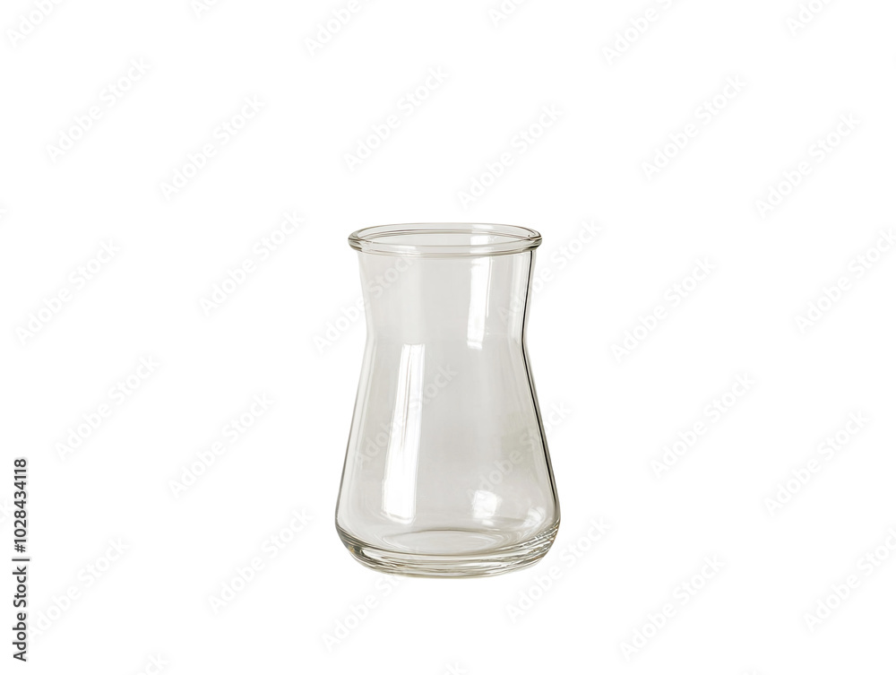 Clear glass laboratory beaker with measurement markings, isolated on a white background. PNG transparent. Clear glass laboratory beaker with measurement markings, isolated on a white background. PNG transparent.