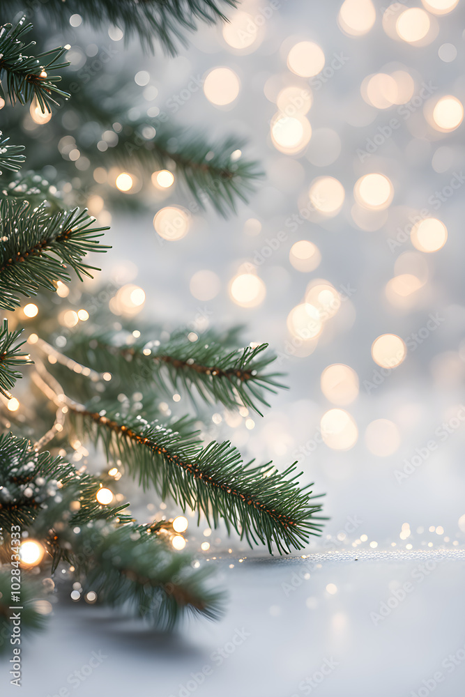 Christmas background with fir branches snow and lights Christmas background with fir branches snow and lights