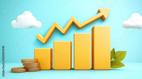 Dynamic Growth Chart with Gold Coins and Green Leaves