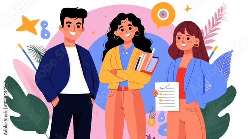 Dynamic Teamwork Illustration with Colorful Graphic Elements