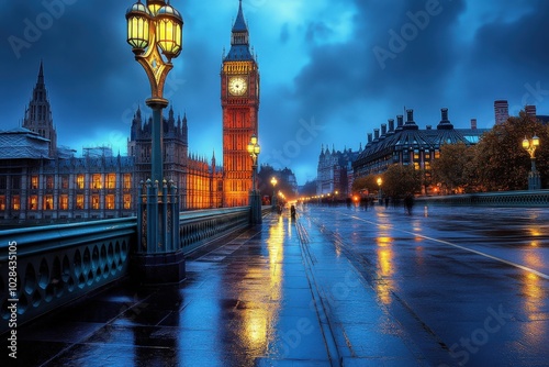 Big Ben and Houses of Parliament. Iconic British Architecture in Capital City