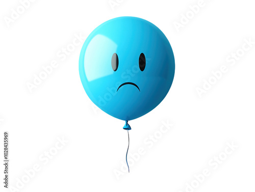 Blue balloon with a sad face on a blue background PNG transparent. photo