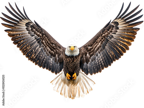 Bald eagle with wings spread on white background PNG transparent. photo