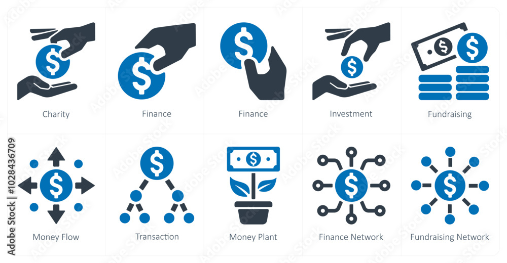 A set of 10 crowdfunding icons as charity, finance, investment A set of 10 crowdfunding icons as charity, finance, investment