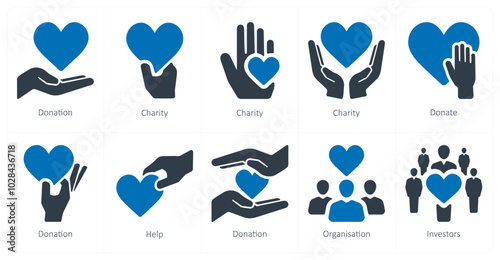 A set of 10 crowdfunding icons as donation, charity, donate