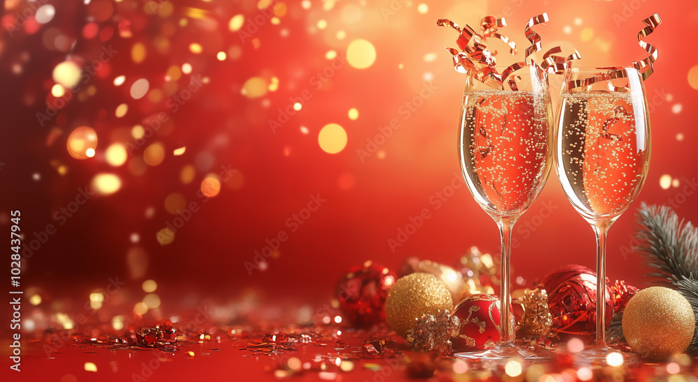 New Year’s Eve Celebration with Champagne and Festive Decorations New Year’s Eve Celebration with Champagne and Festive Decorations