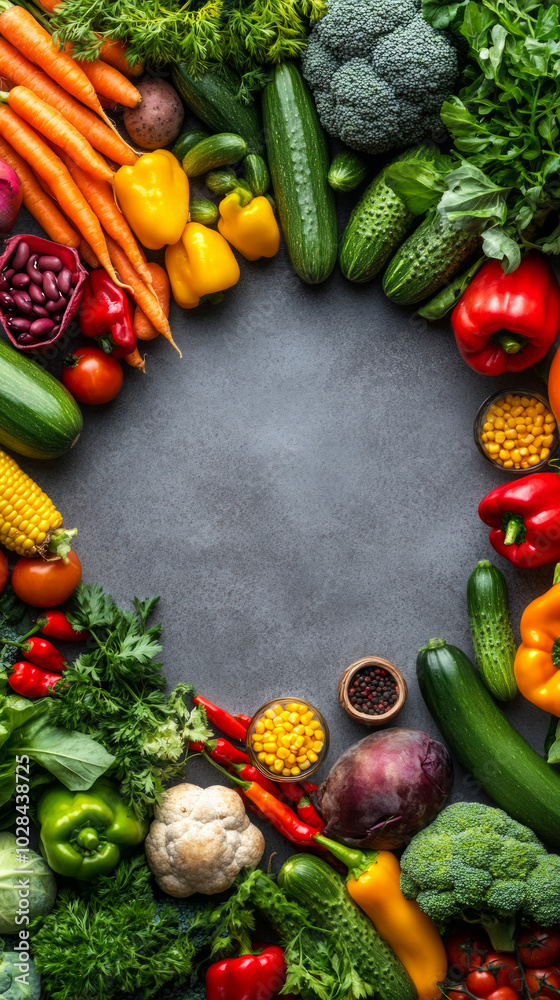 The arrangement features a diverse selection of fresh vegetables, including carrots, peppers, cucumbers, and greens, celebrating the essence of World Vegan Day in a colorful circle The arrangement features a diverse selection of fresh vegetables, including carrots, peppers, cucumbers, and greens, celebrating the essence of World Vegan Day in a colorful circle