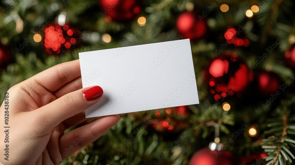Gift certificate mockup, postcard mock up on Christmas in hand Gift certificate mockup, postcard mock up on Christmas in hand