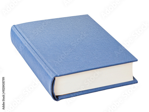 A blue hardcover book with blank pages, perfect for note-taking, journaling, or creative writing, transparent background.