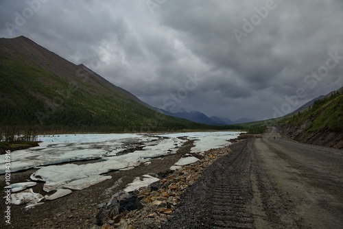 Summer ice on the Vostochnaya Khandyga River. photo