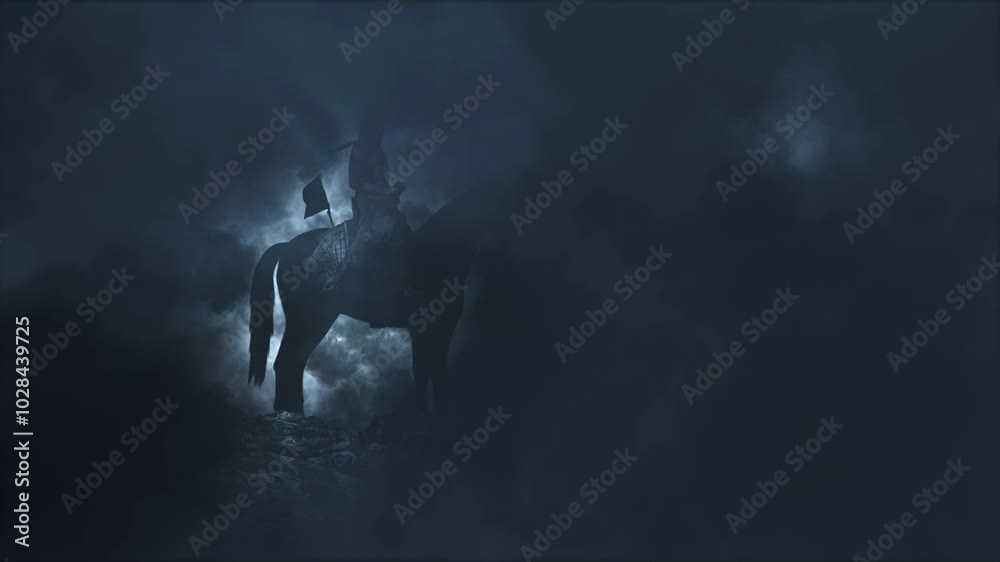 Ottoman Soldier Sitting on a Horse in a Middle of a Lightning Storm