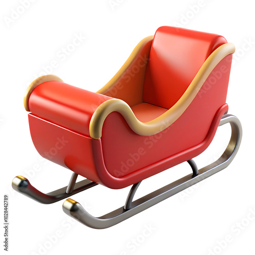 A festive 3D sleigh with Santa and reindeer, carrying a sack of presents, perfect for Christmas-themed decorations or designs.