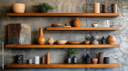 Wallpaper Mural Wooden Shelves with Rustic and Modern Decor Torontodigital.ca