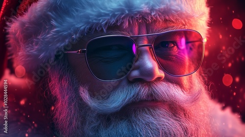 Santa Claus with Sunglasses in Red Festive Glow