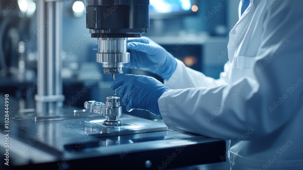 A scientist in a lab coat examines a sample under a microscope in a research facility. A scientist in a lab coat examines a sample under a microscope in a research facility.