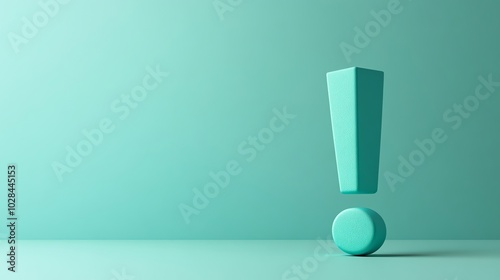 An exclamation mark in turquoise on a light blue background.