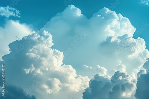 Blu Sky. Beautiful bright cumulus clouds on blue sky abstract background photo