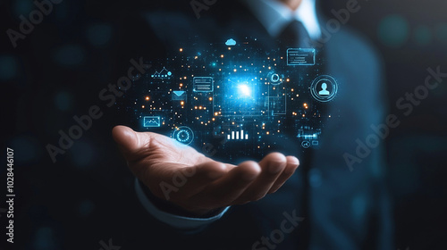 hand of businessman with digital business icon